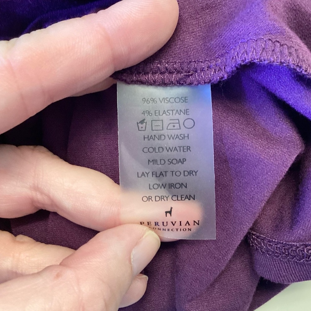 Peruvian Connection Long Sleeve V-Neck Stretch Jersey Dress - Purple - L - Picture 7 of 7